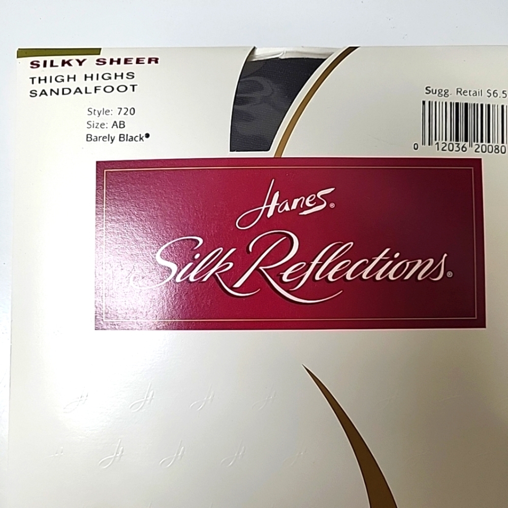 VTG Hanes Silk Reflections‎ Silky Sheer Thigh Highs 720 SZ AB Black Sandalfoot